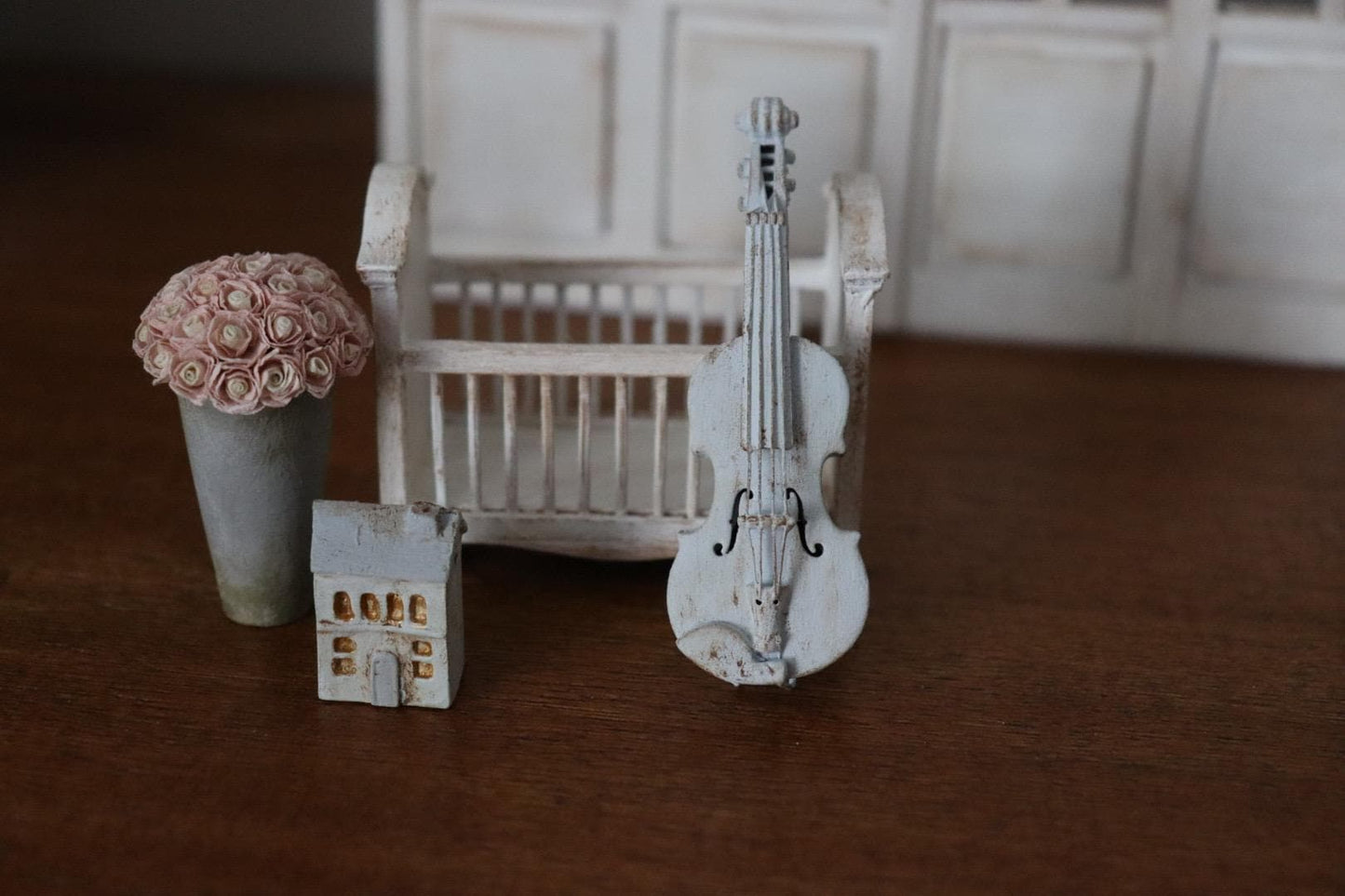 1/12 Dollhouse Blue Violin Brocante Decor